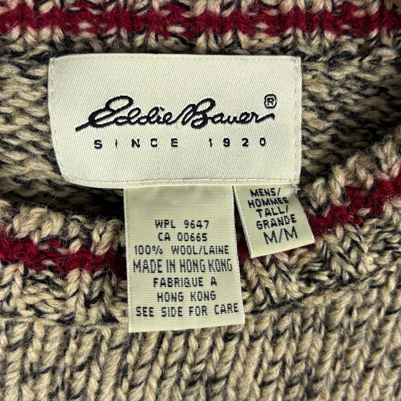 VTG Eddie Bauer Men Legends 100% Wool Knit Sweater Sz M Tan Black Grandpa Fisher - Picture 4 of 9